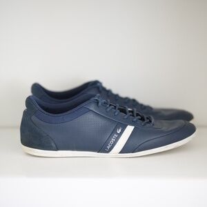 LACOSTE Storda Men Casual Leather Fashion Shoes Sneakers Navy Blue White 10.5